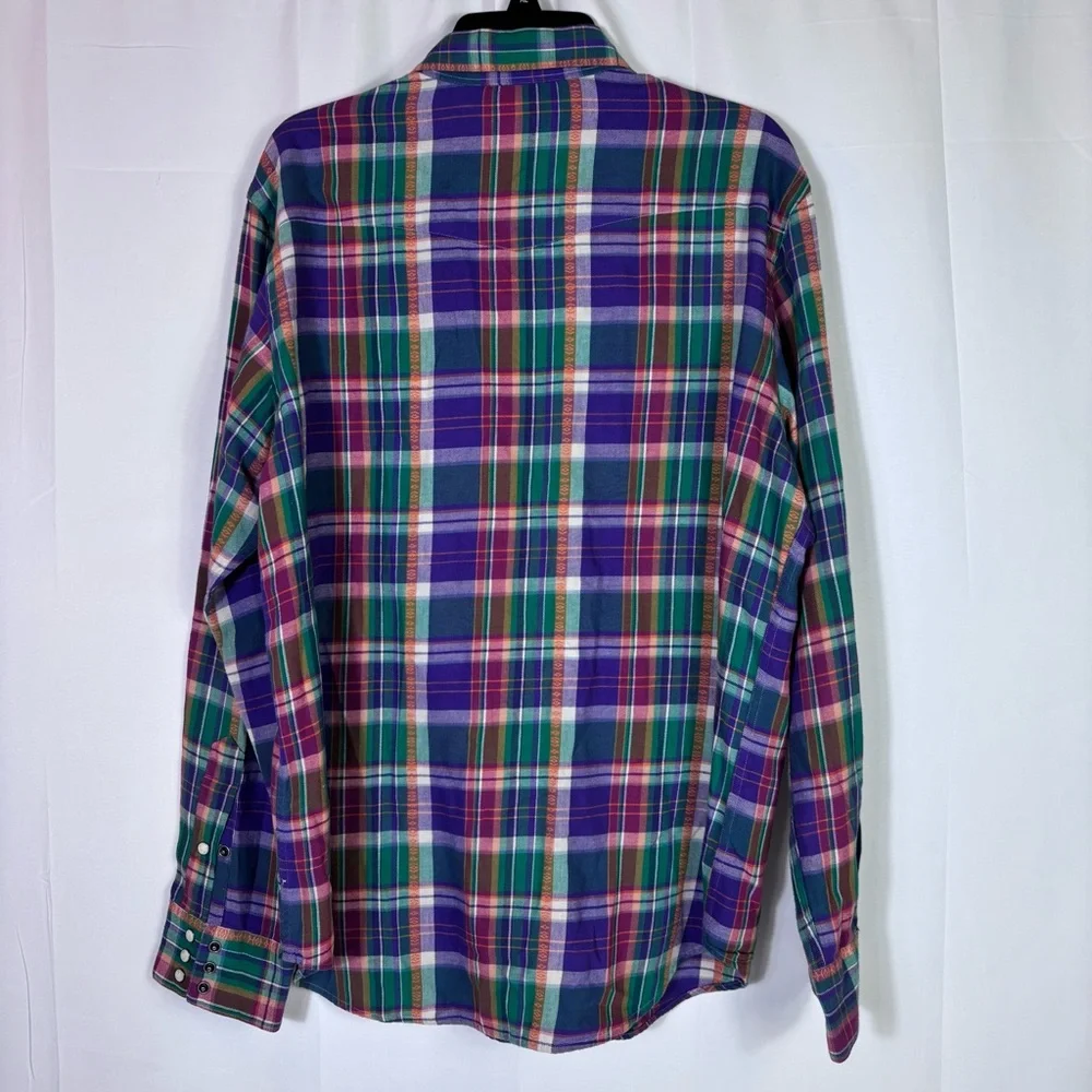 Vintage Polo Ralph Lauren Purple Plaid Pearl Snap Western Cowboy Shirt L Ranch